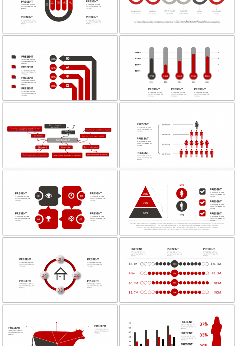 20套红色商务PPT图表合集（二）