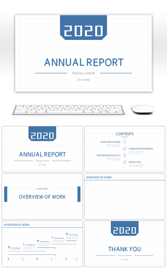 蓝色线条极简风工作总结商务通用PPT背景