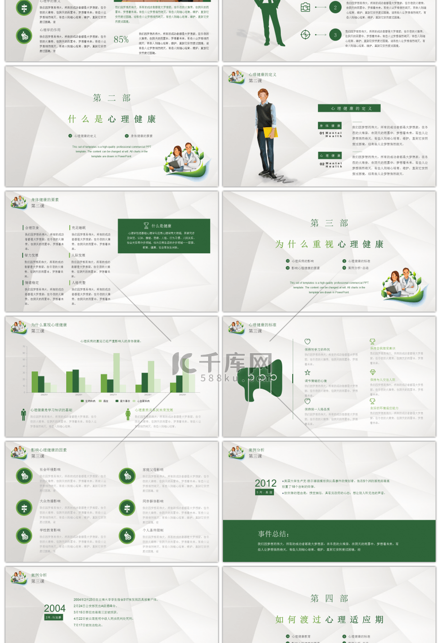 绿色卡通大学生心理健康教育培训PPT模板