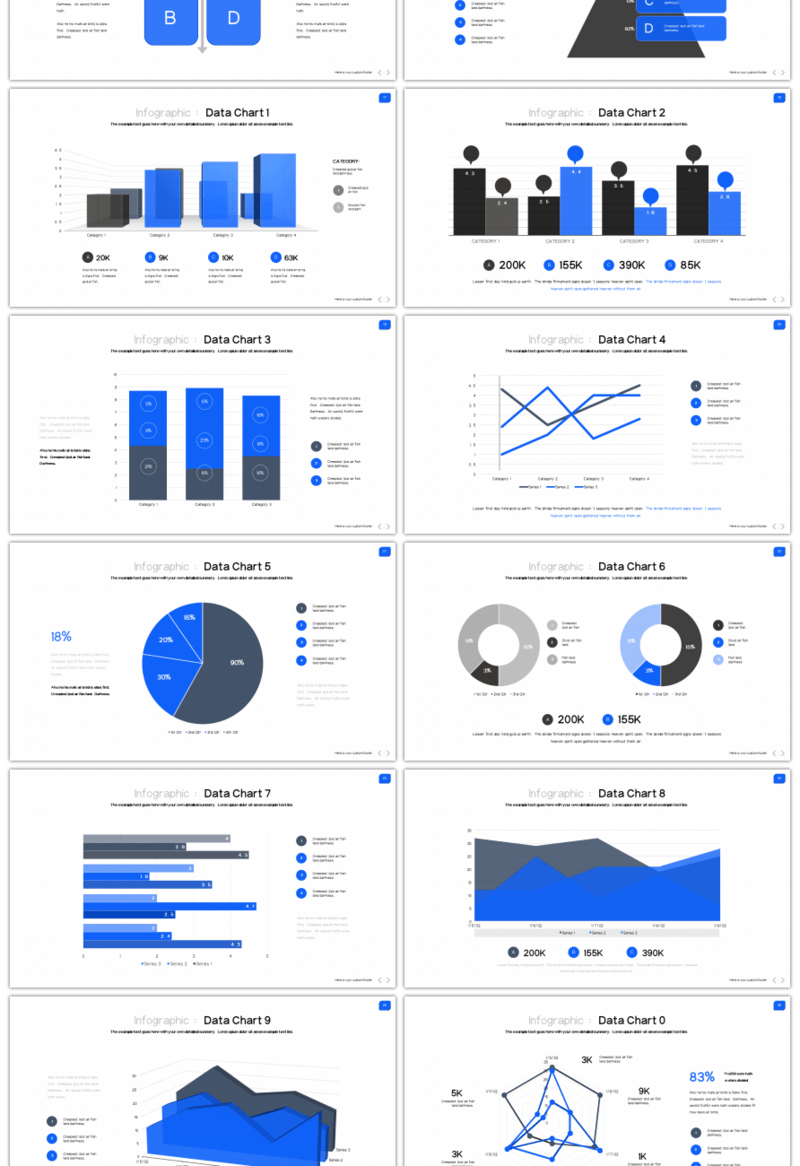 30套简约蓝色商务PPT图表合集