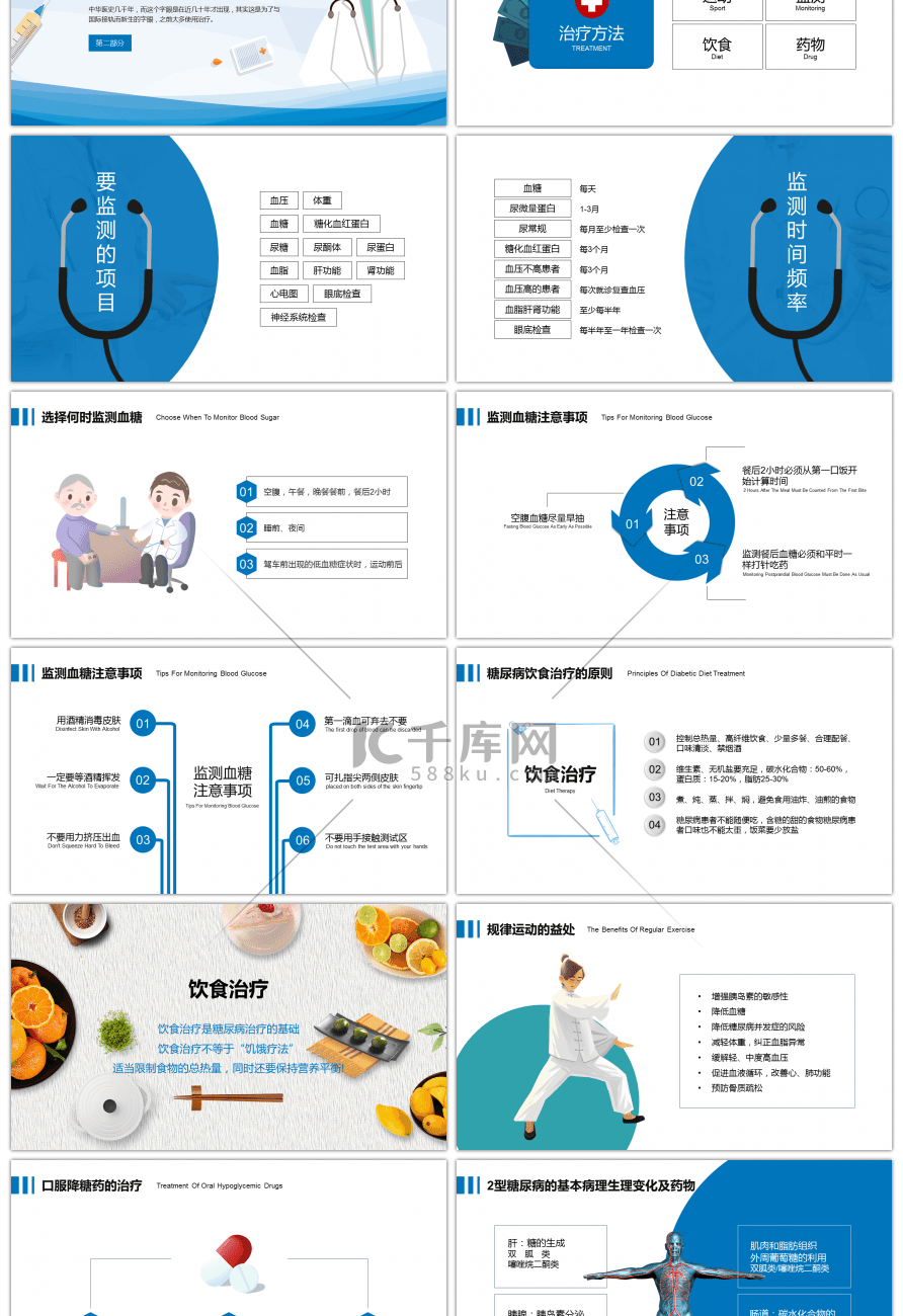 卡通糖尿病健康知识宣教医疗医学PPT模板