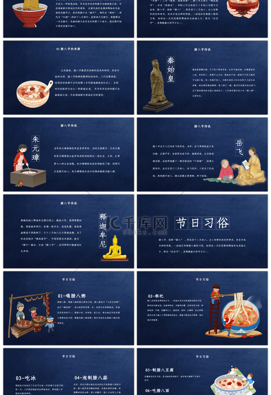 蓝色古典中国风腊八节日介绍PPT模板