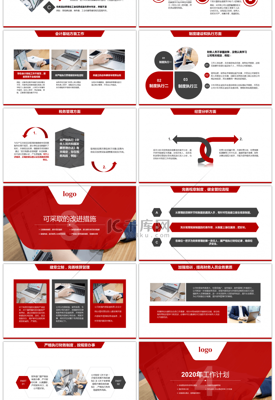 红色商务公司财务部年终工作报告PPT模板