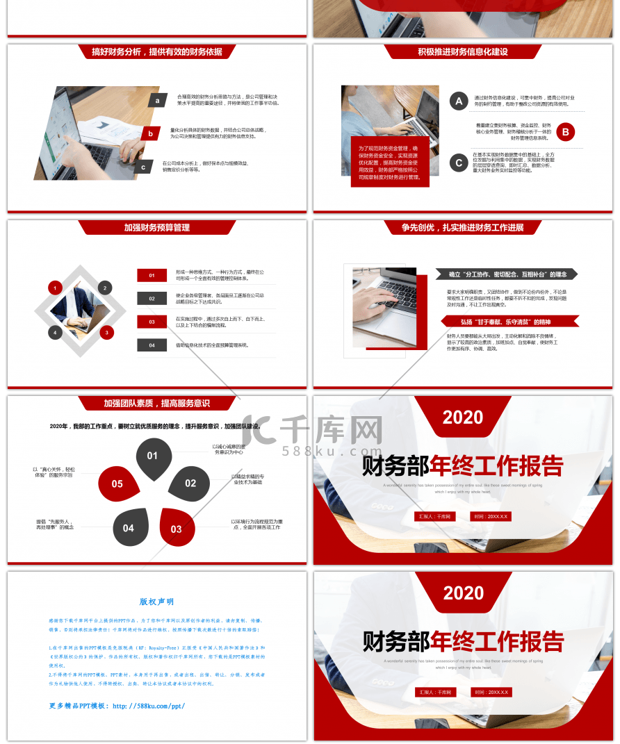 红色商务公司财务部年终工作报告PPT模板