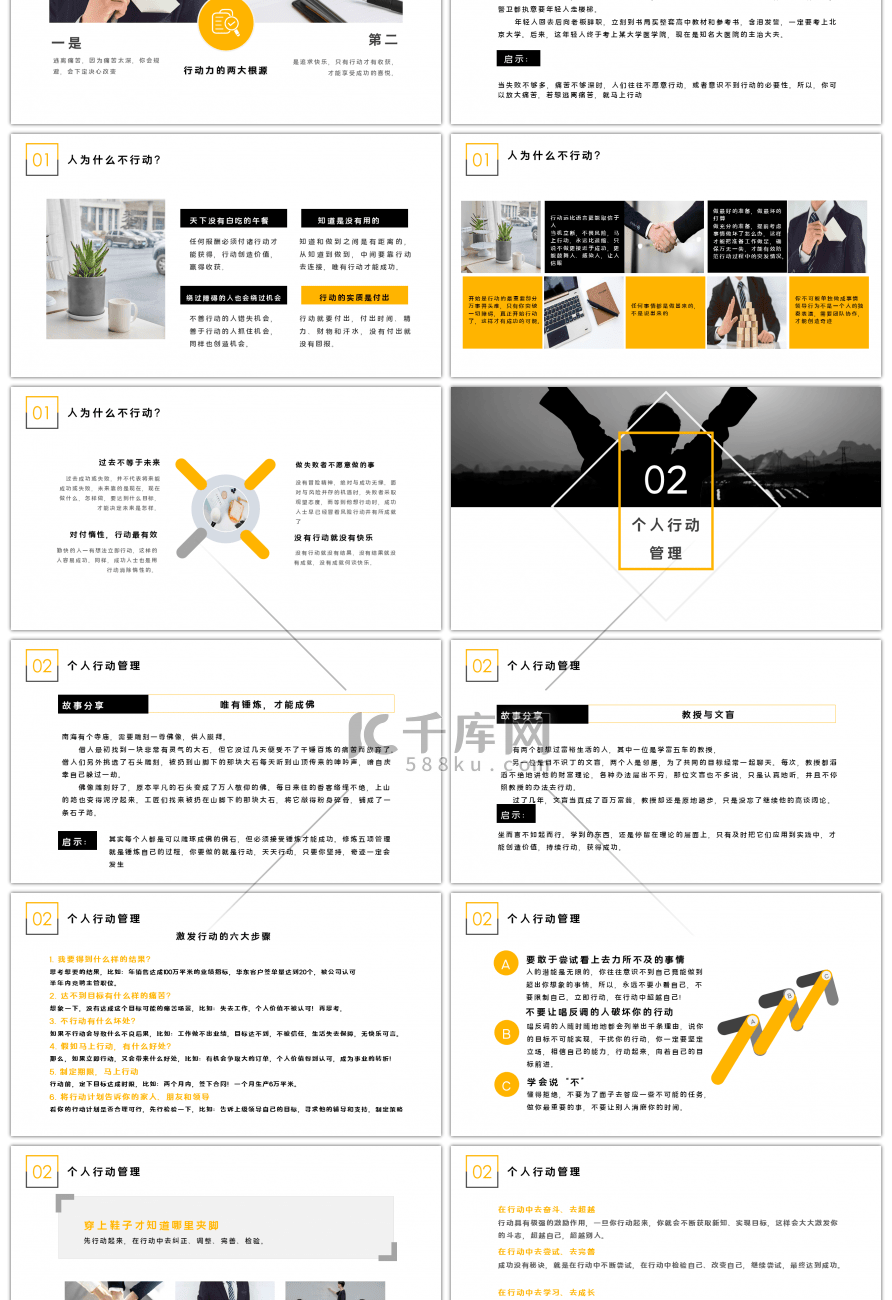 黄色简约行动管理员工培训PPT模板