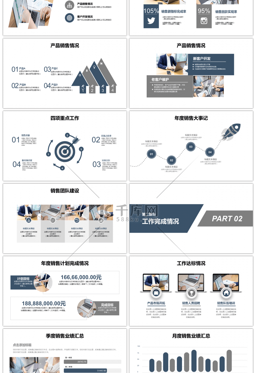 稳重商务蓝灰色销售部工作总结PPT模板