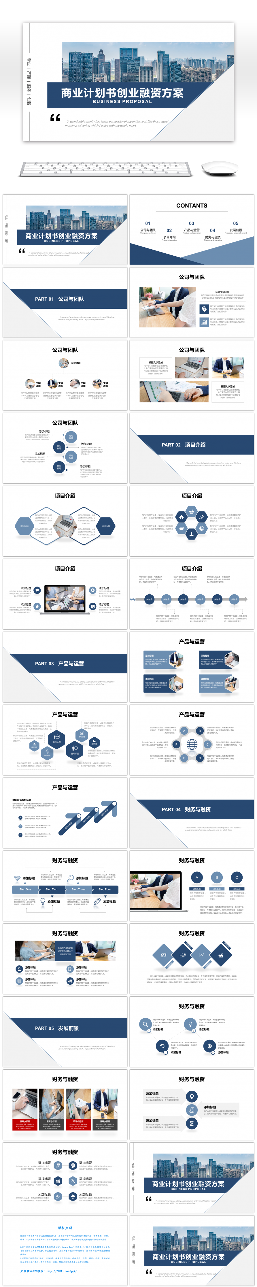 蓝色商务创业融资计划书PPT模板