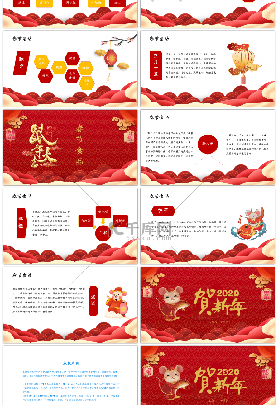 2020年鼠年中国风红色贺新年主题PPT