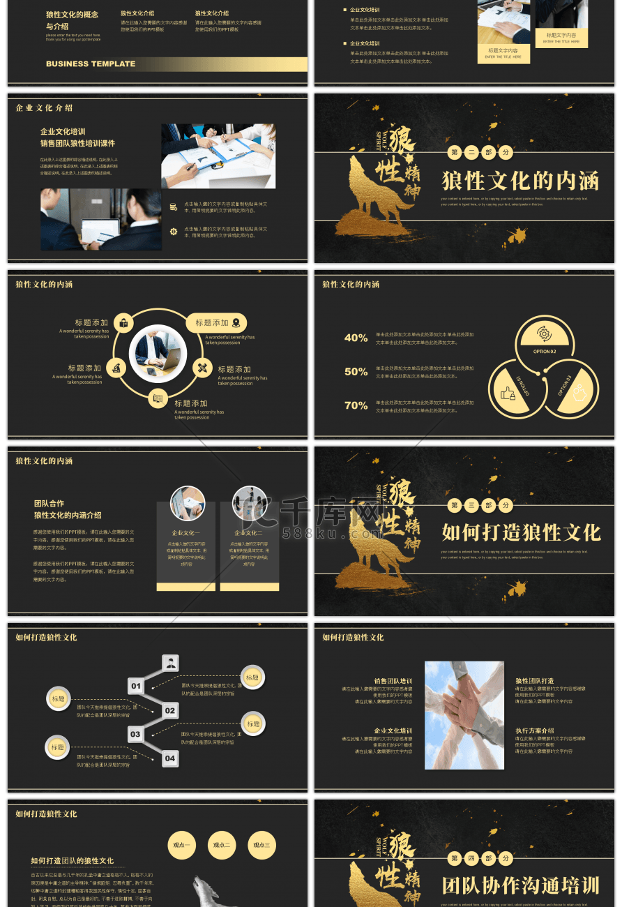 黑金狼性精神企业文化宣传PPT模板