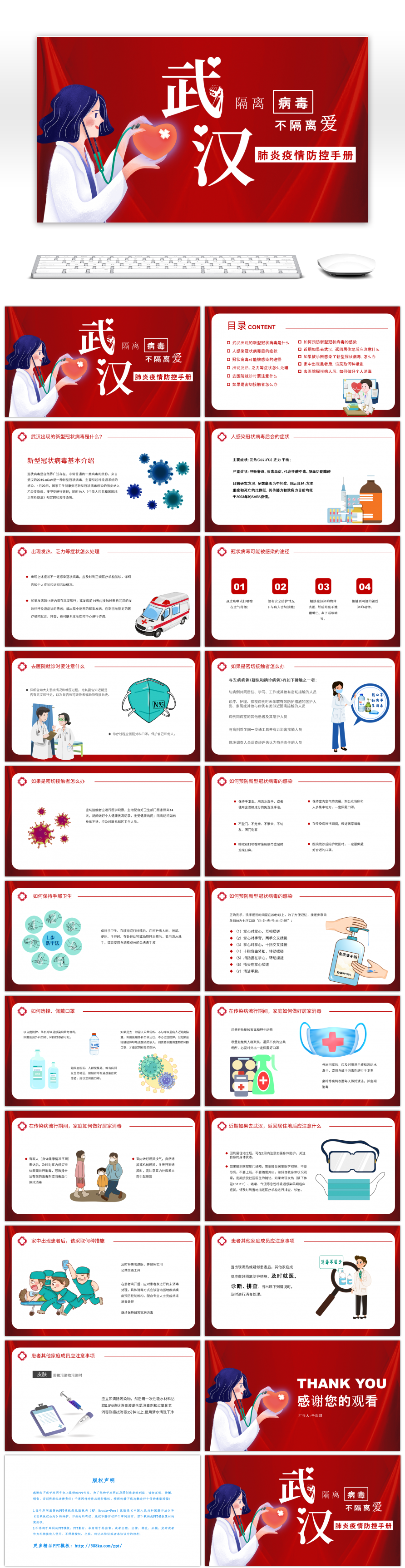 红色系医疗新型肺炎冠状病毒预防PPT模板