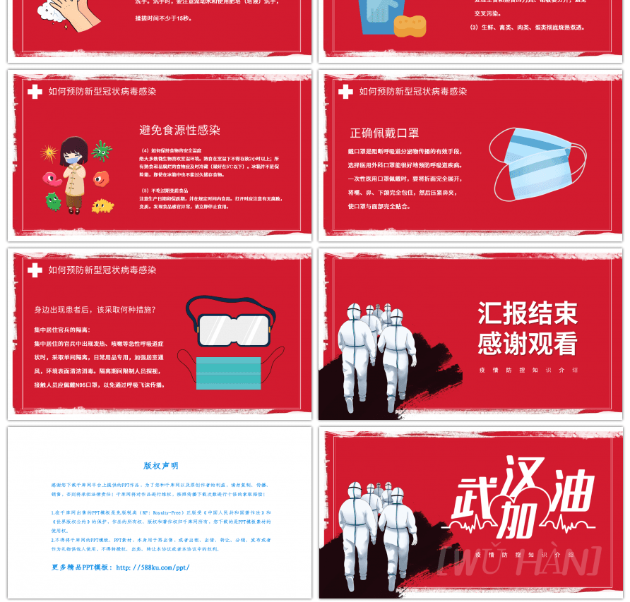 红色系医疗防控新型冠状病毒课件PPT模板