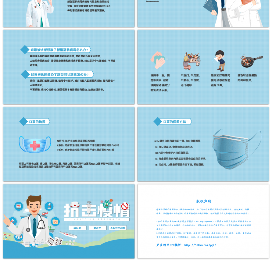 蓝色医疗新型肺炎冠状病毒预防PPT模板