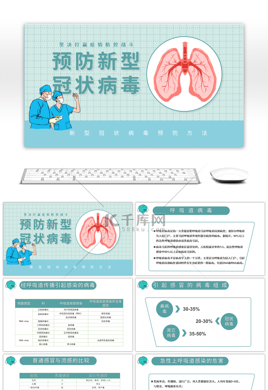 绿色系预防新型冠状病毒方法PPT模板