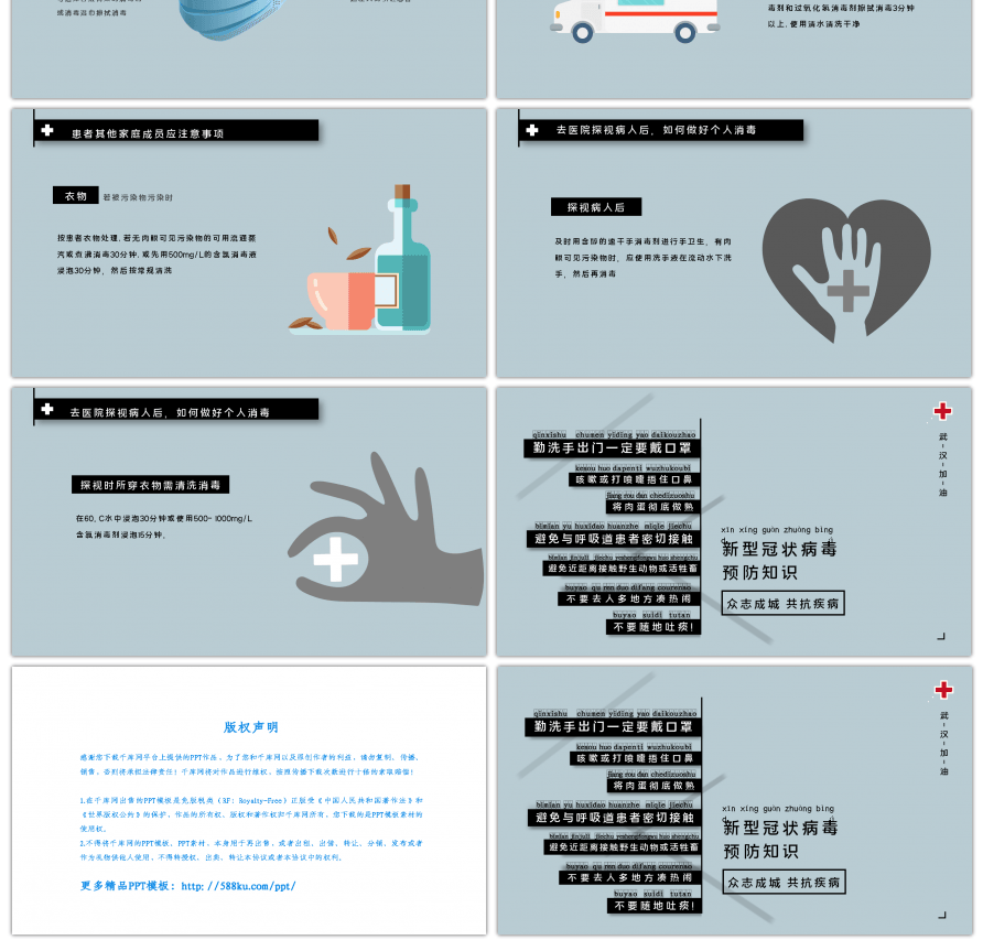 蓝色简约新型冠状病毒预防知识PPT模板