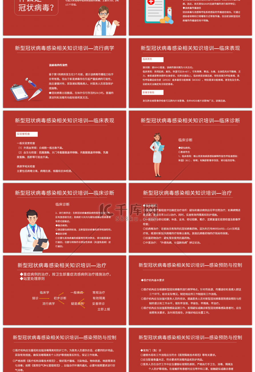 红色医疗防控新型冠状病毒课件PPT模板