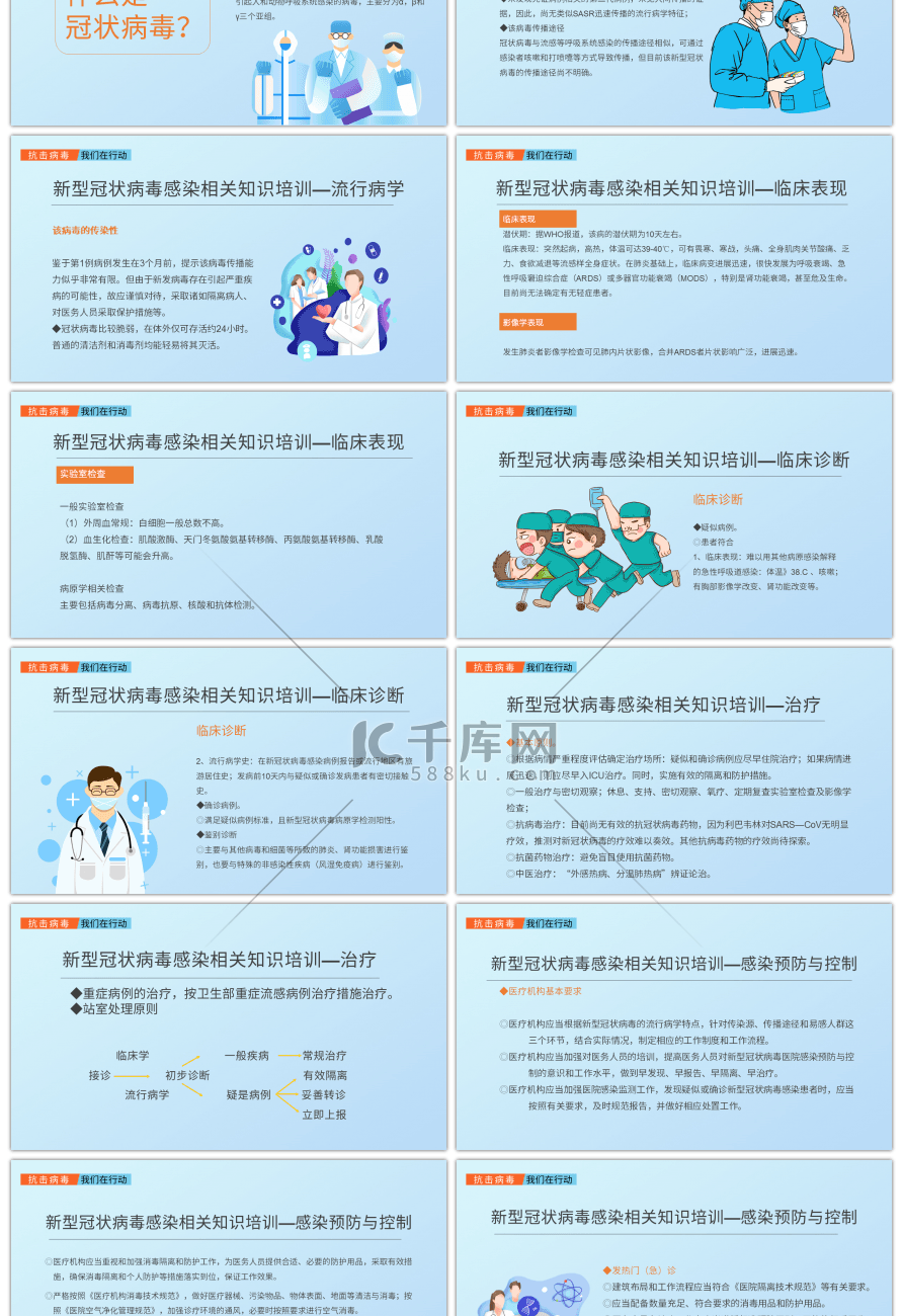 浅蓝色医疗防控新型冠状病毒课件PPT模板