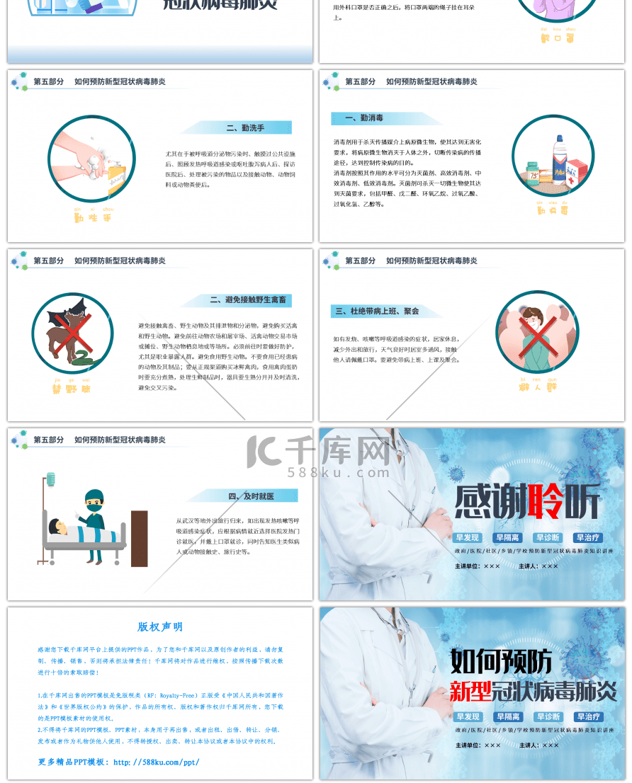 蓝色医疗医学预防新型冠状病毒肺炎PPT模板