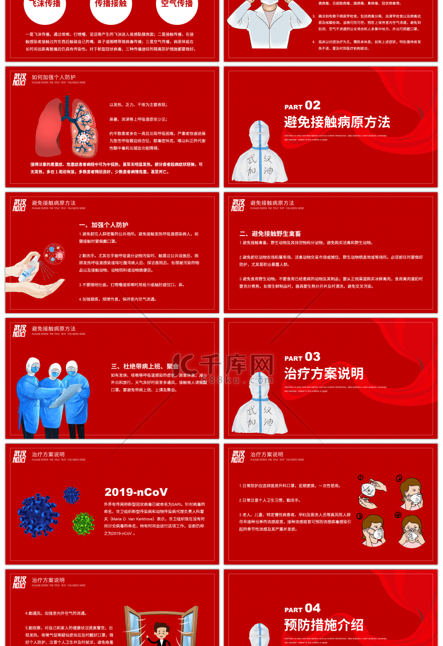 红色医疗预防新型冠状病毒方法PPT模板