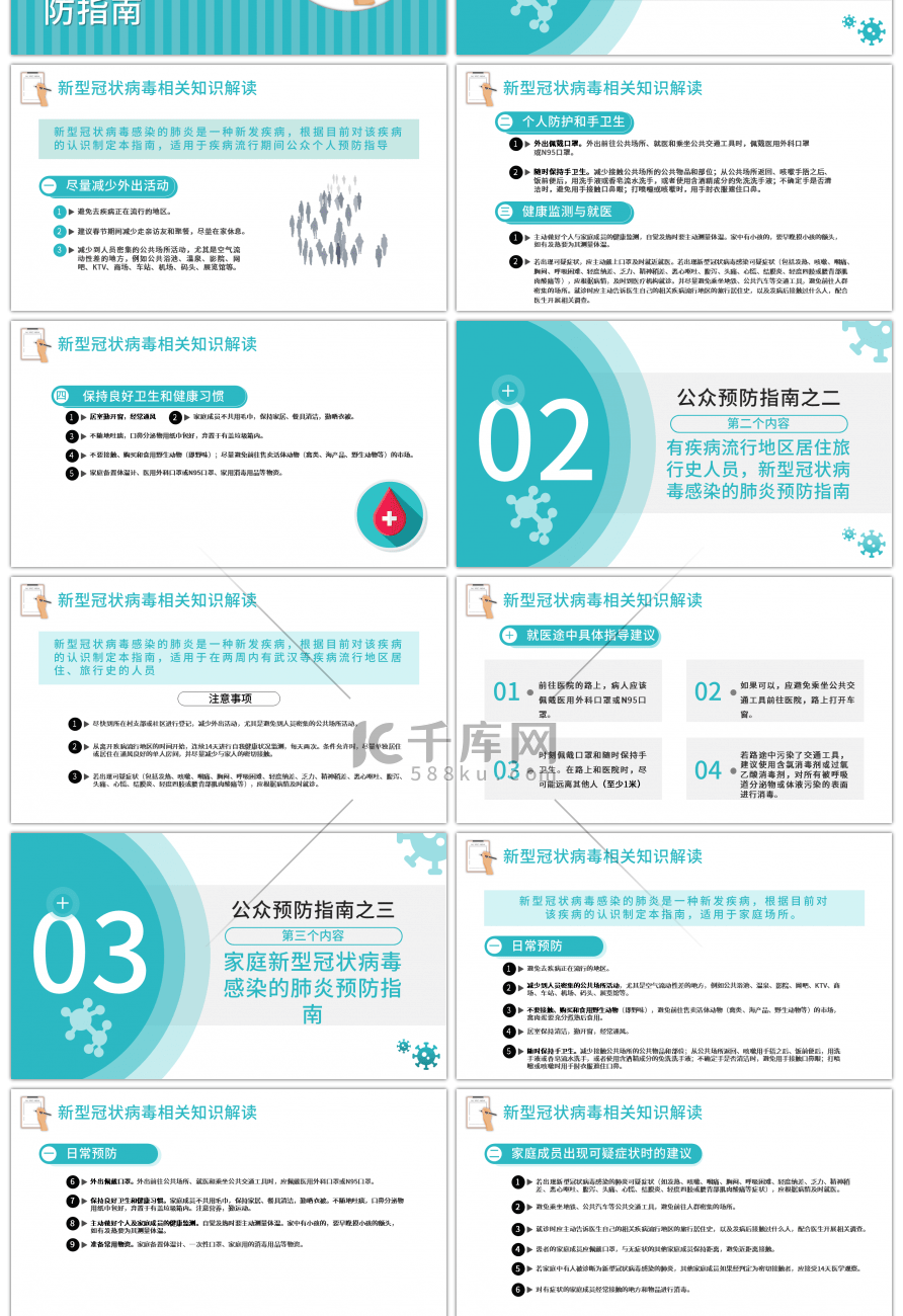 蓝色简约预防新型冠状病毒感染PPT模板