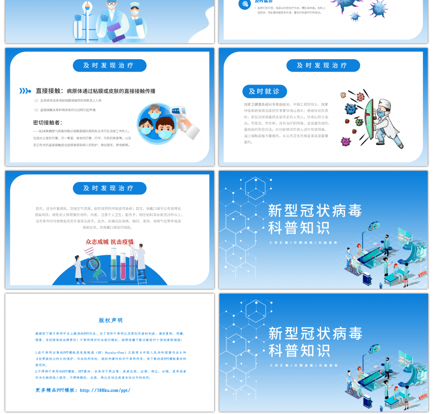 蓝色抗击新型冠状病毒科普宣传PPT模板