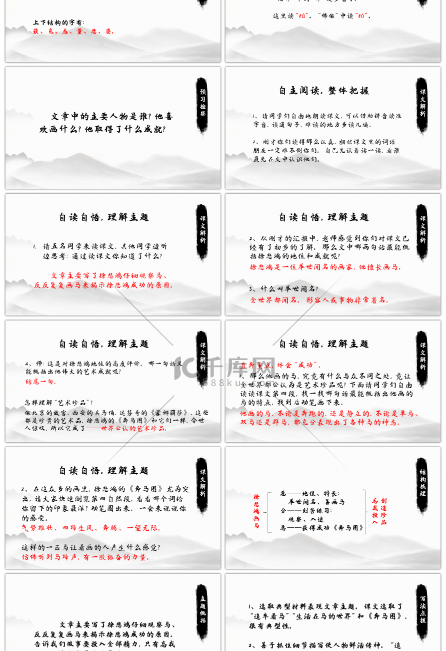 黑白水墨风语文《徐悲鸿画马》PPT课件