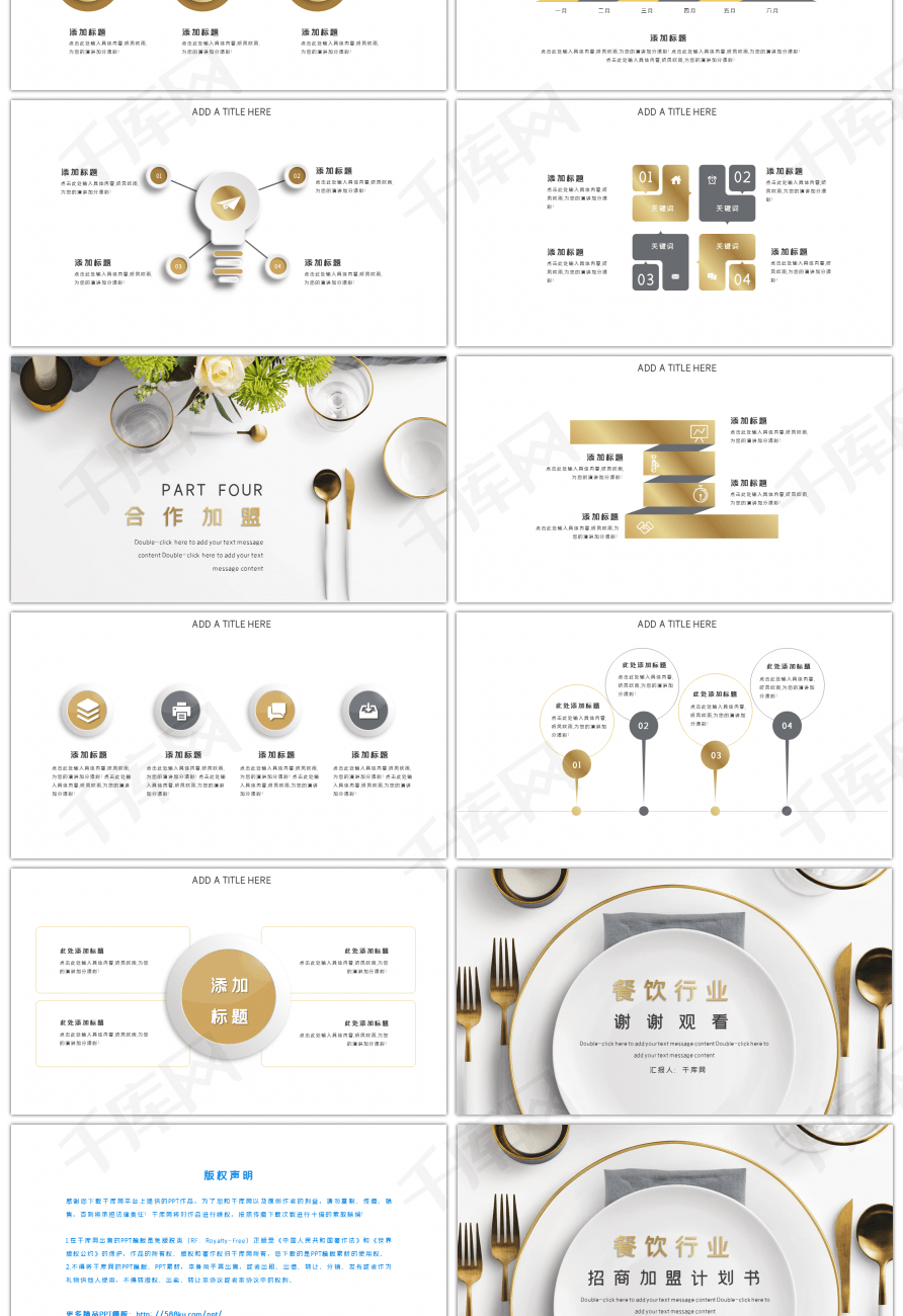 金色高档质感餐饮行业招商计划书PPT模板
