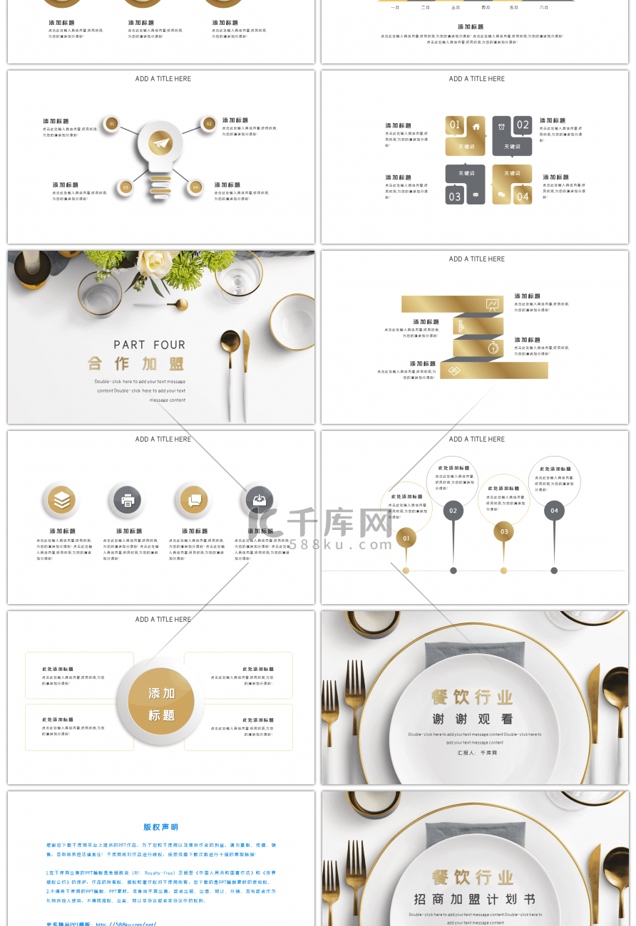 金色高档质感餐饮行业招商计划书PPT模板