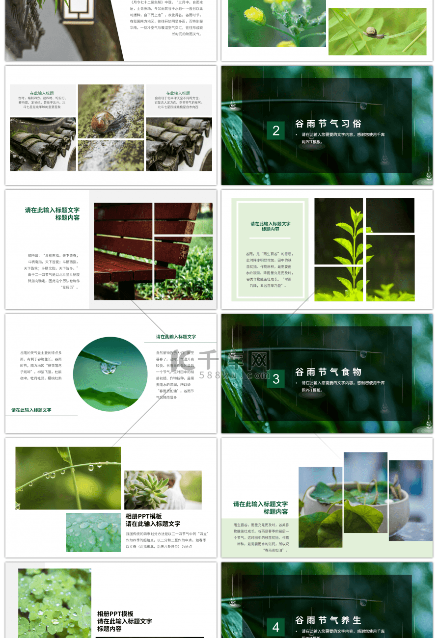 绿色翠竹传统节气谷雨主题PPT模板
