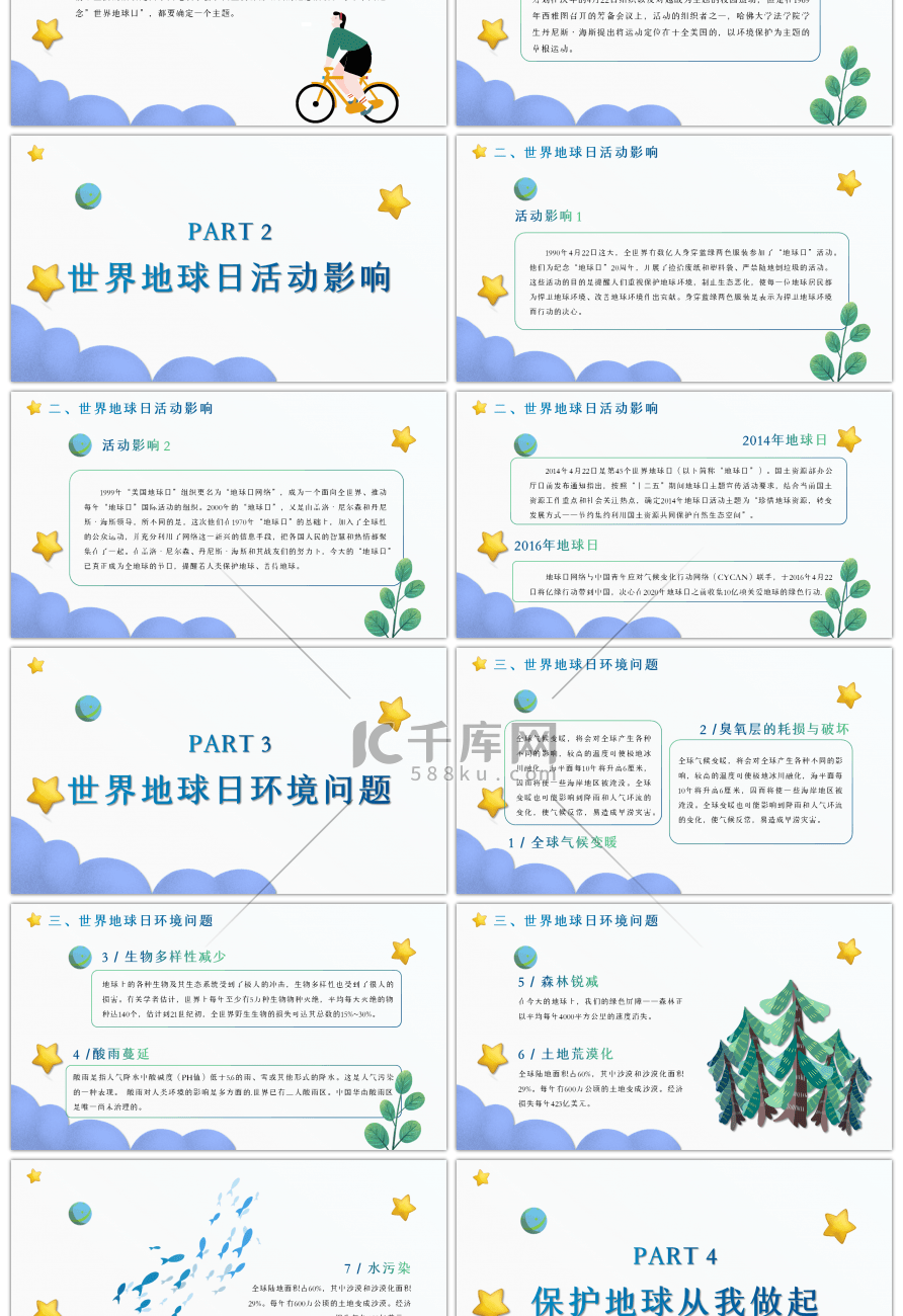 蓝色简约世界地球日节日介绍PPT模板