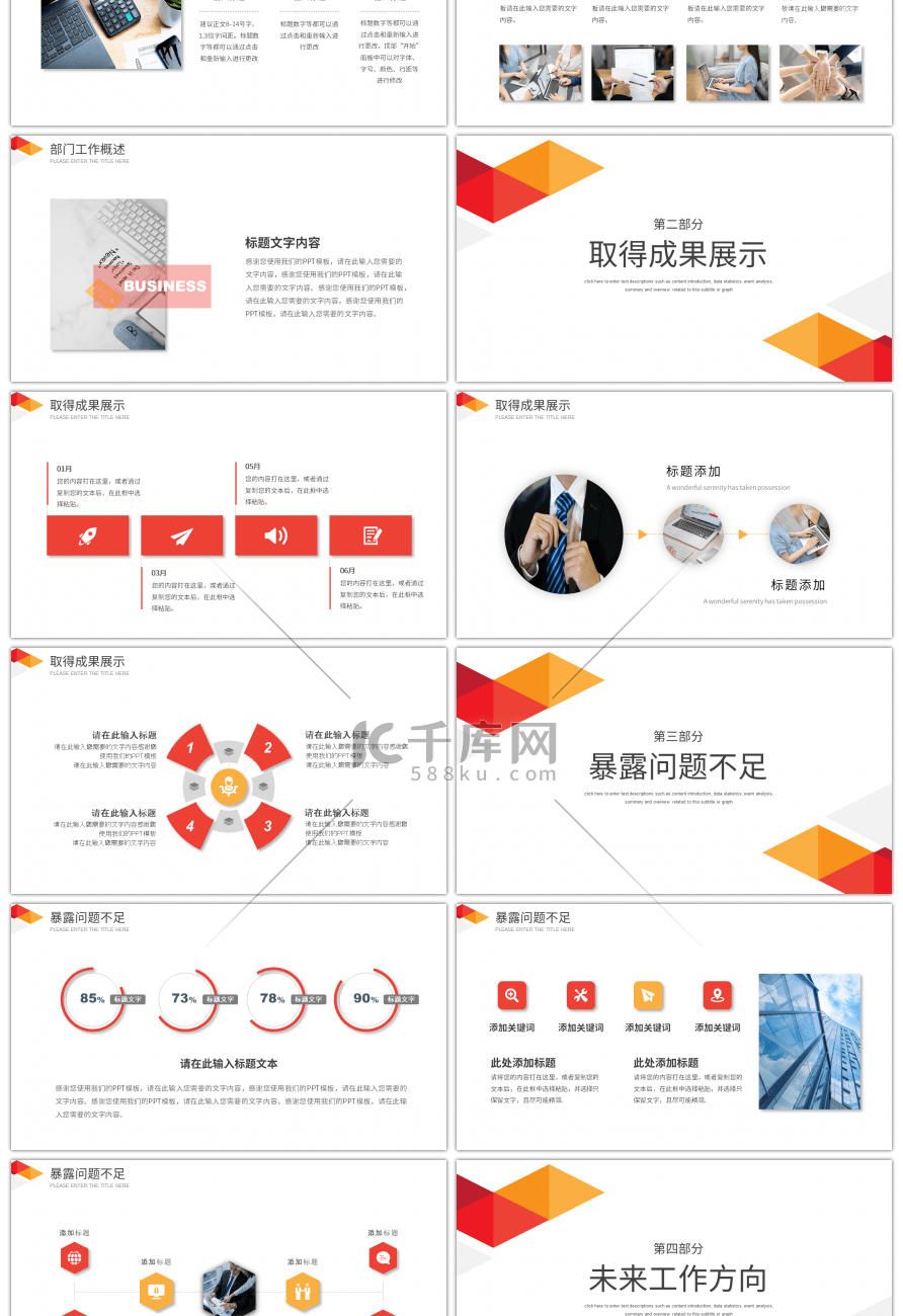 橙色三角形个人工作述职报告PPT模板