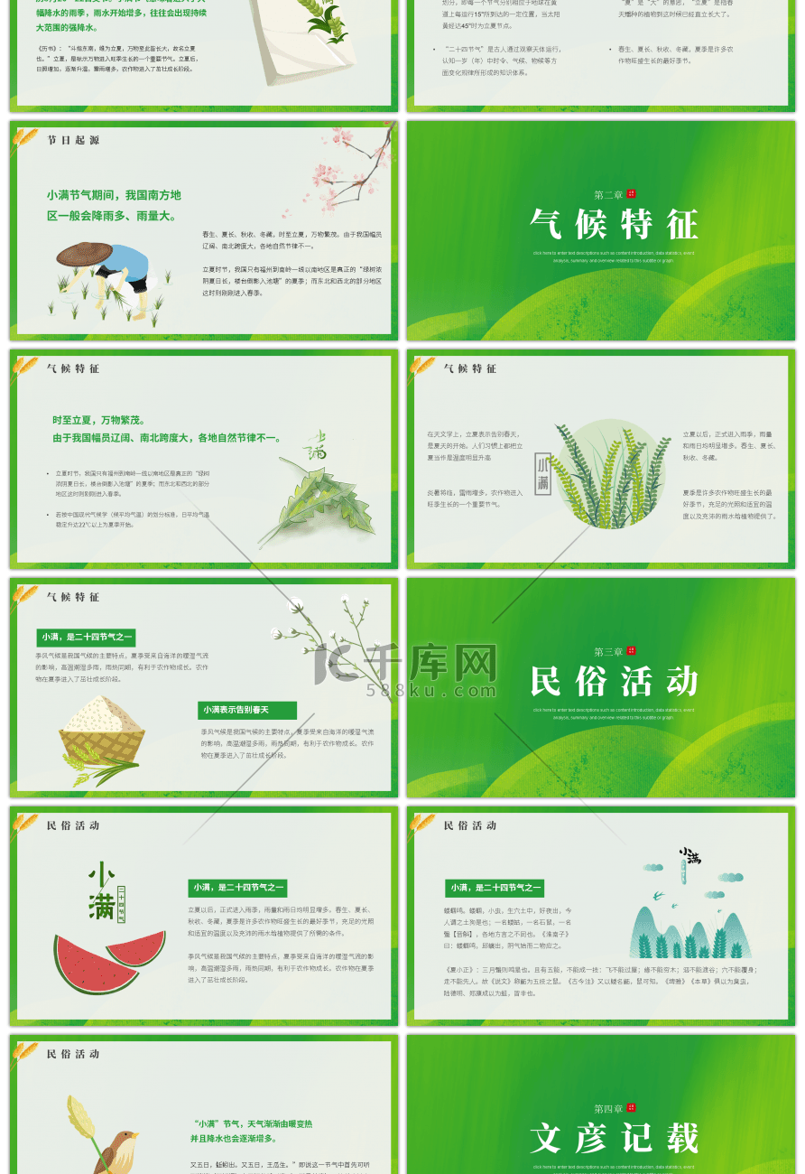 绿色中国二十四节气小满节气介绍PPT模板