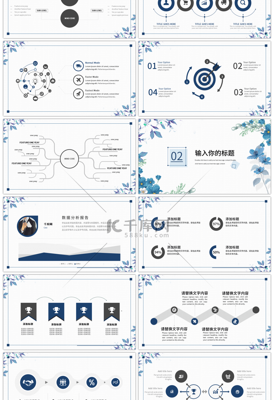 蓝色简约小清新工作汇报PPT模板