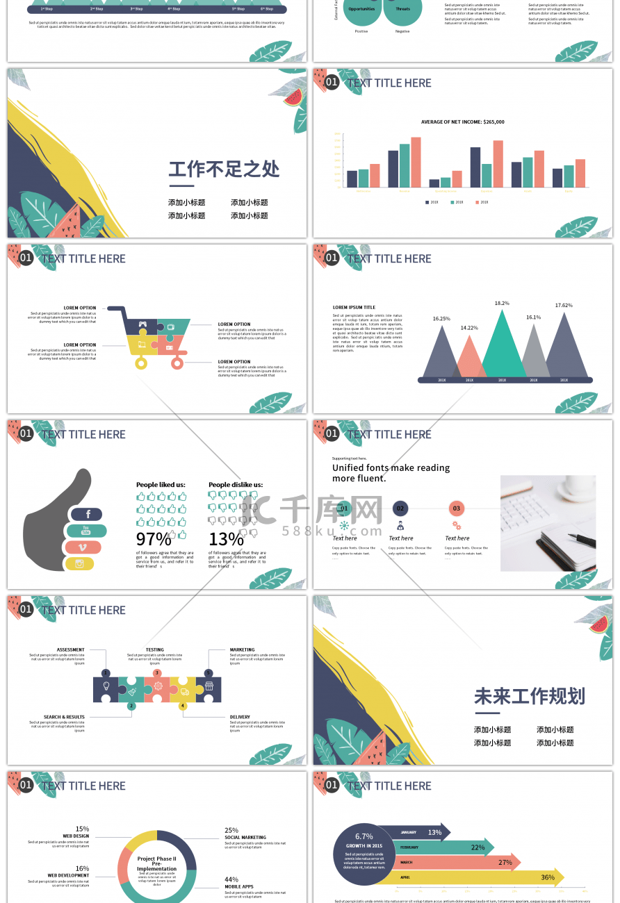 创意时尚撞色简约工作汇报PPT模板