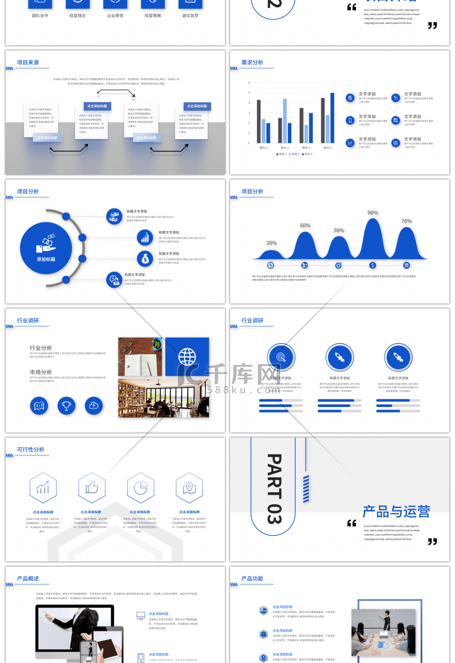 蓝色简约商业计划书PPT模板