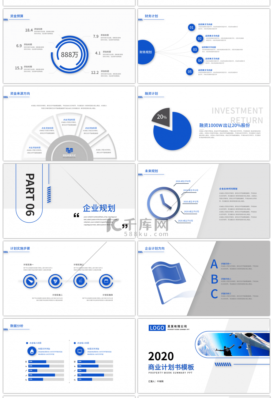 蓝色简约商业计划书PPT模板