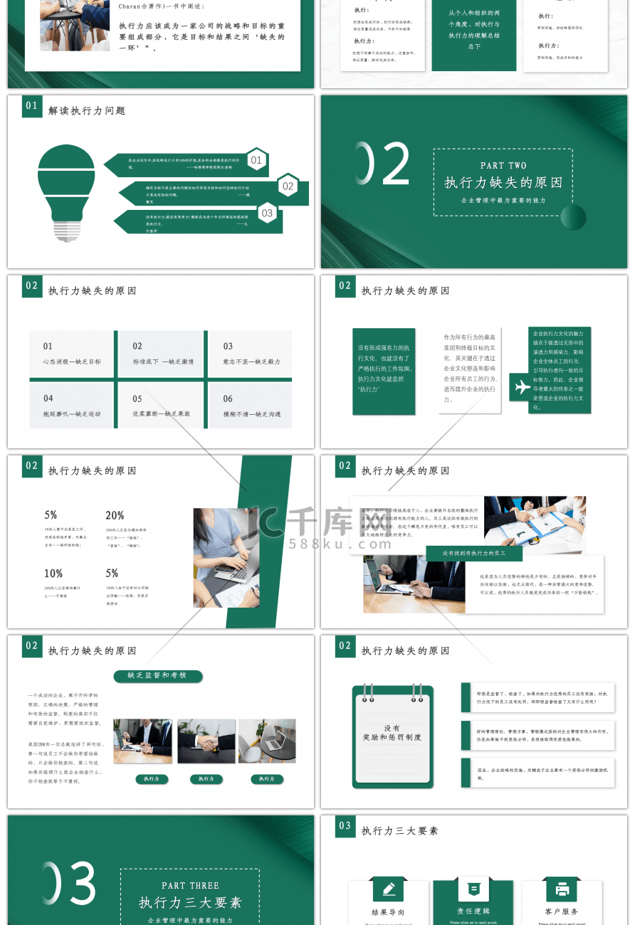 绿色简约提升执行力企业培训PPT模板