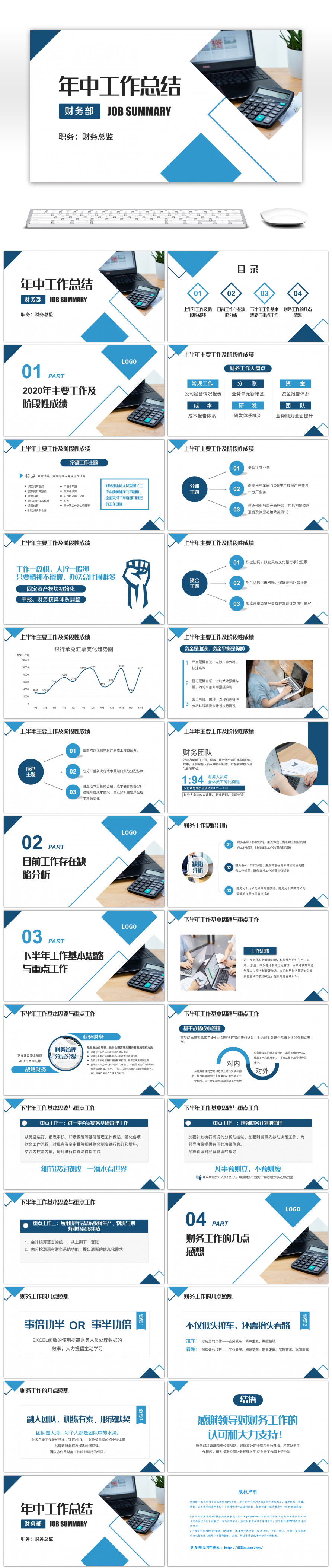 蓝色商务财务部年中工作总结PPT模板