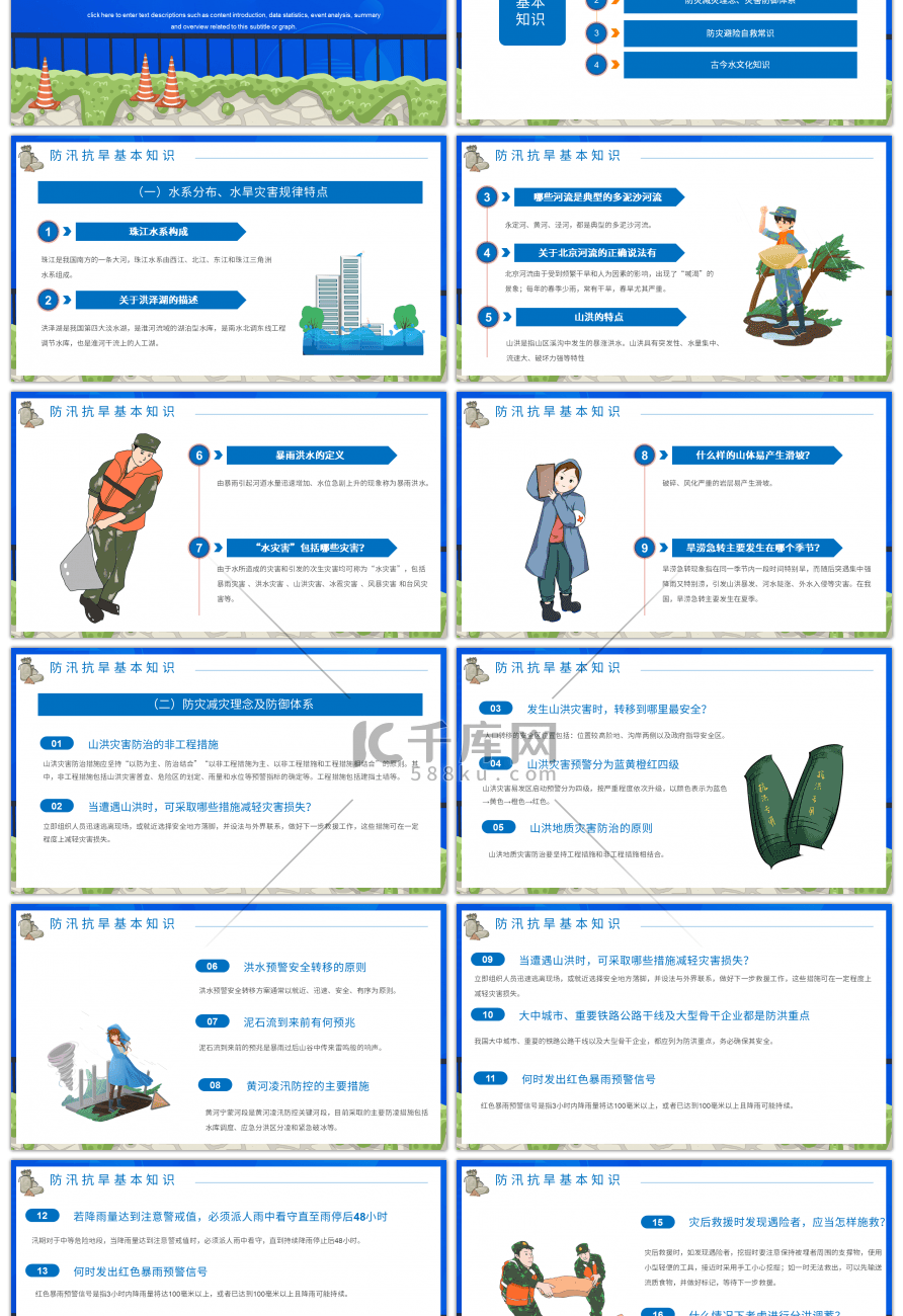 蓝色卡通防洪防汛安全培训PPT模板