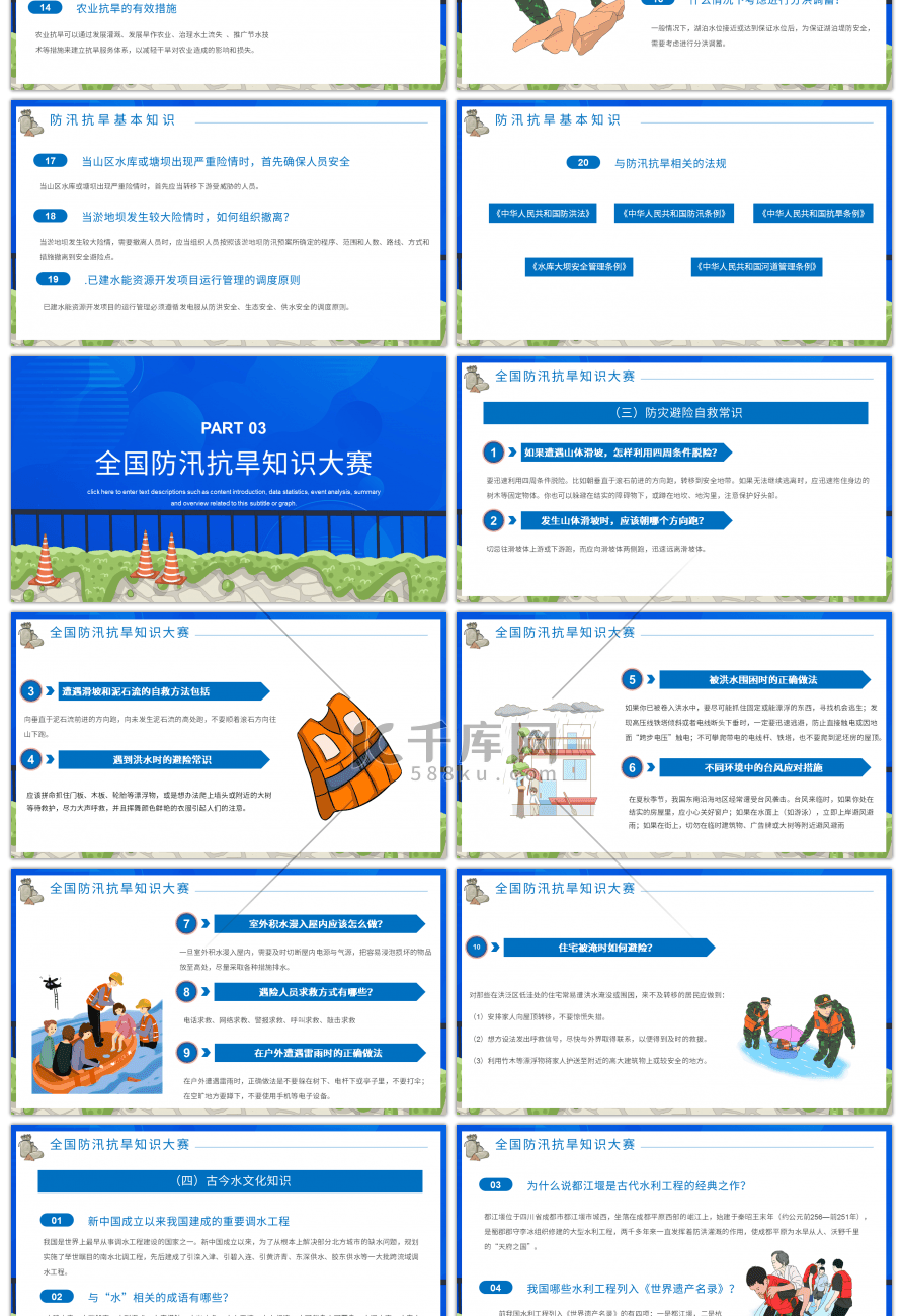 蓝色卡通防洪防汛安全培训PPT模板