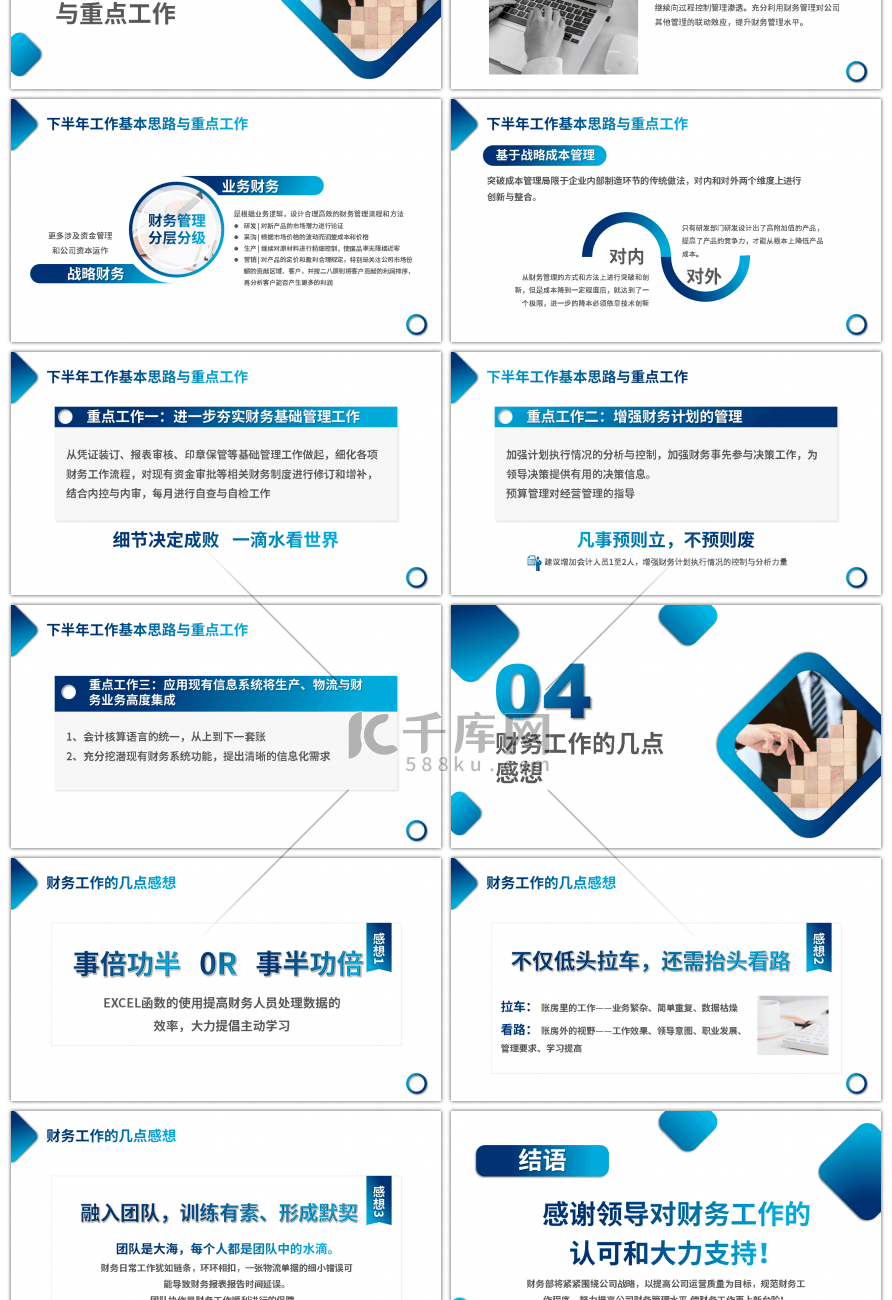 蓝色渐变财务部年中工作总结汇报PPT模板