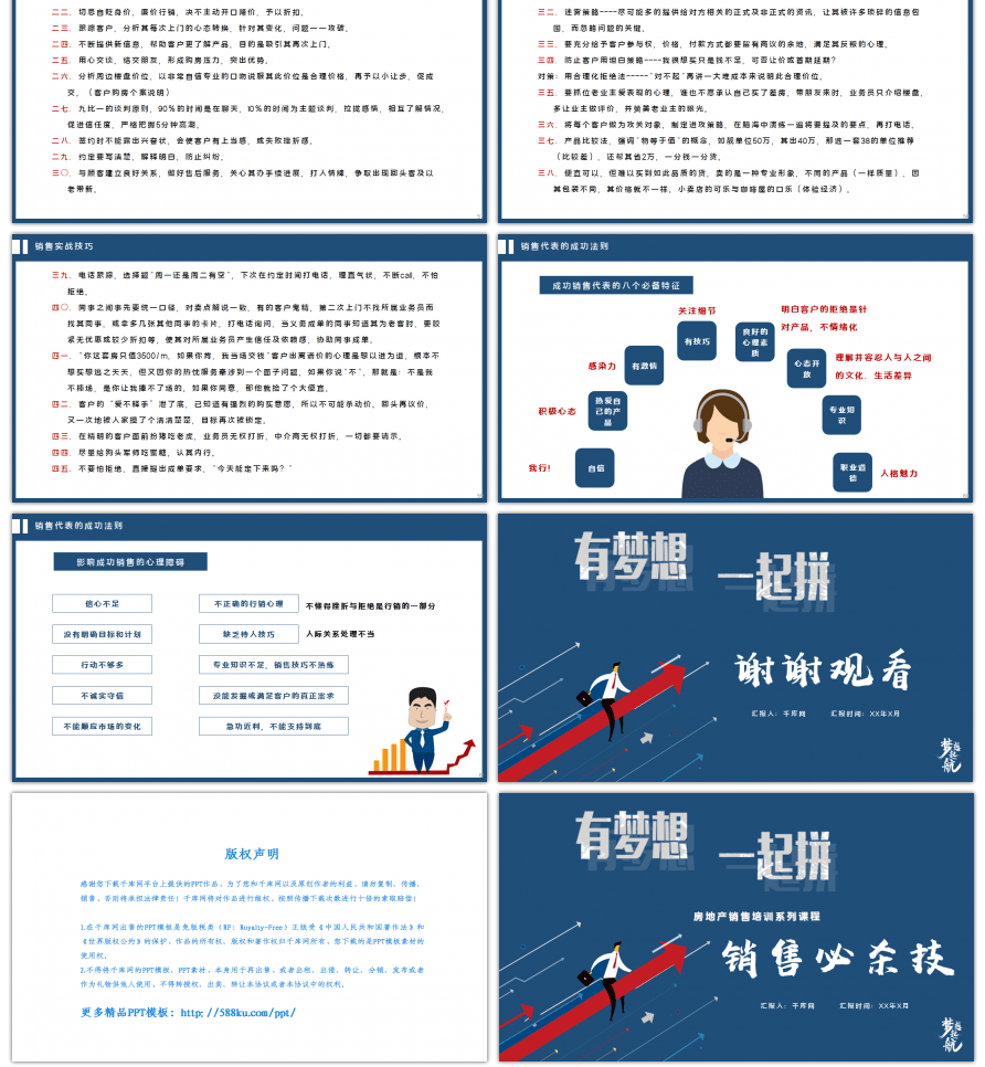 蓝色扁平风房地产销售培训必杀技PPT模板