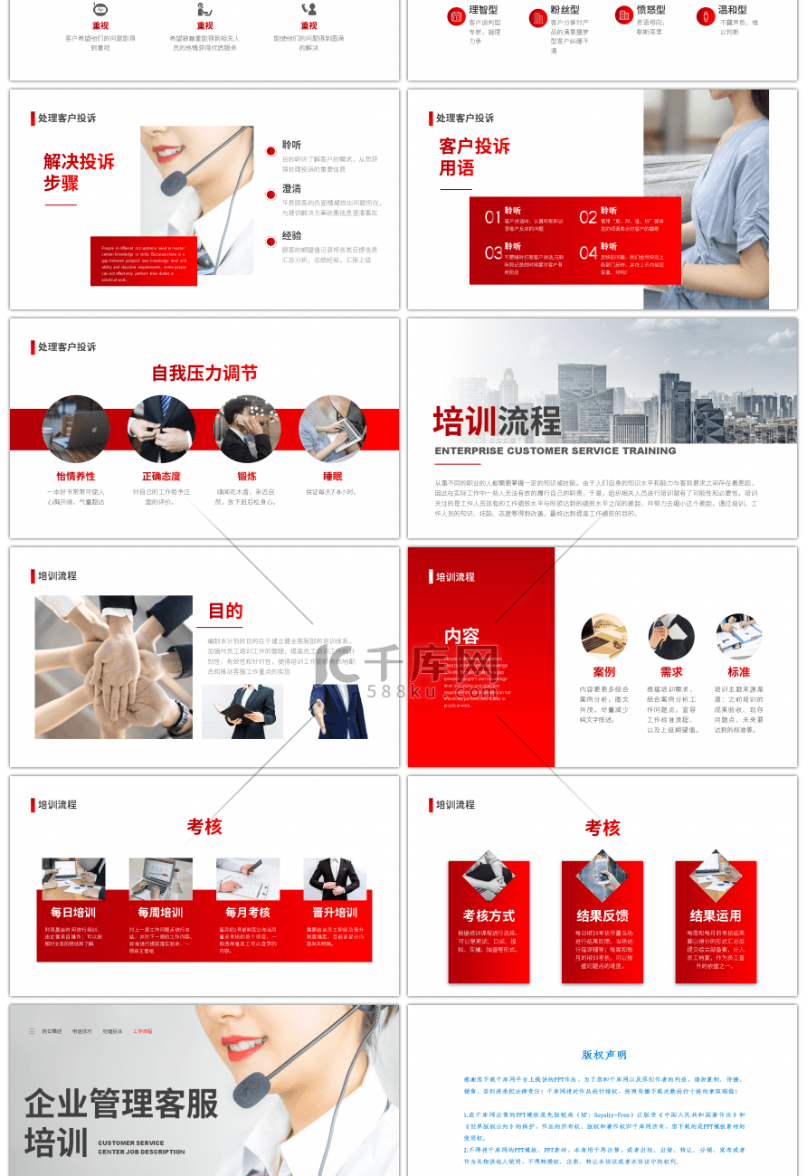 红色渐变商务企业管理客服培训PPT模板