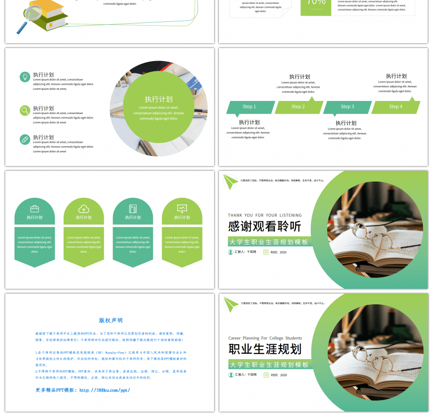 绿色职业生涯规划就业指导培训PPT模板