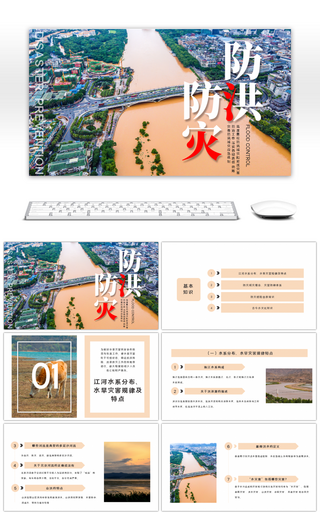 防洪防灾预防灾害棕色简约PPT模板