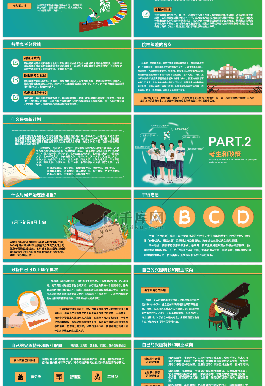 蓝绿色卡通高考志愿填报指南PPT模板