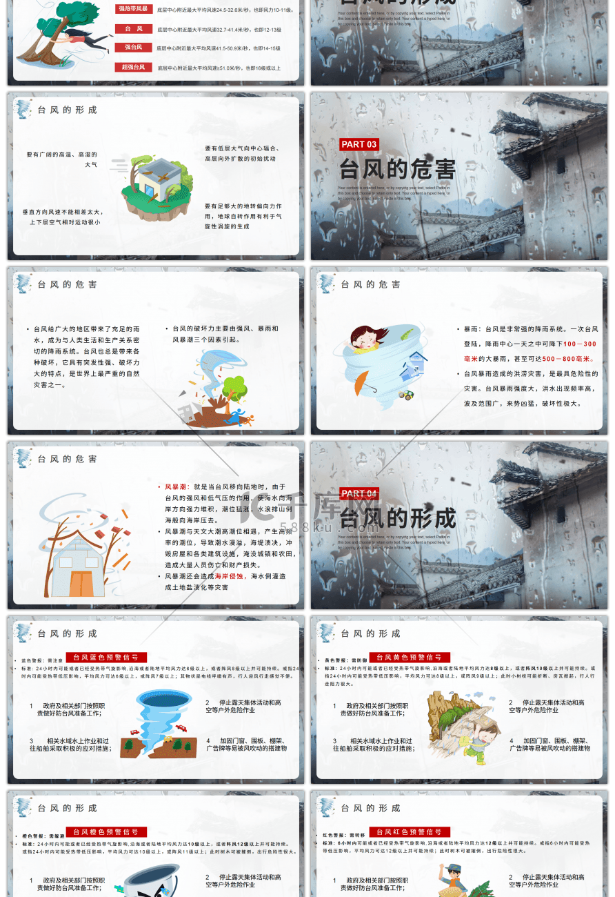 卡通风格防台风安全教育培训PPT模板