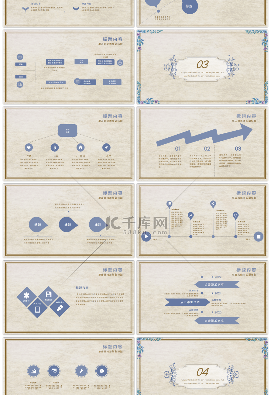 复古欧式宫廷花纹通用PPT模板