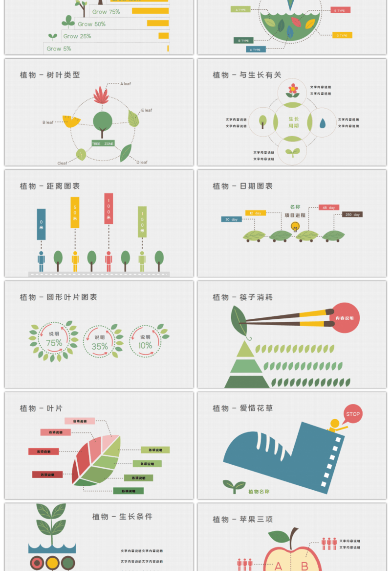 20套卡通扁平风植物PPT图表合集（一）