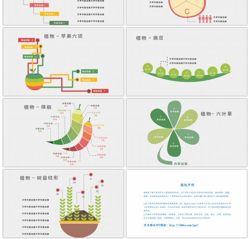 20套卡通扁平风植物PPT图表合集（一）