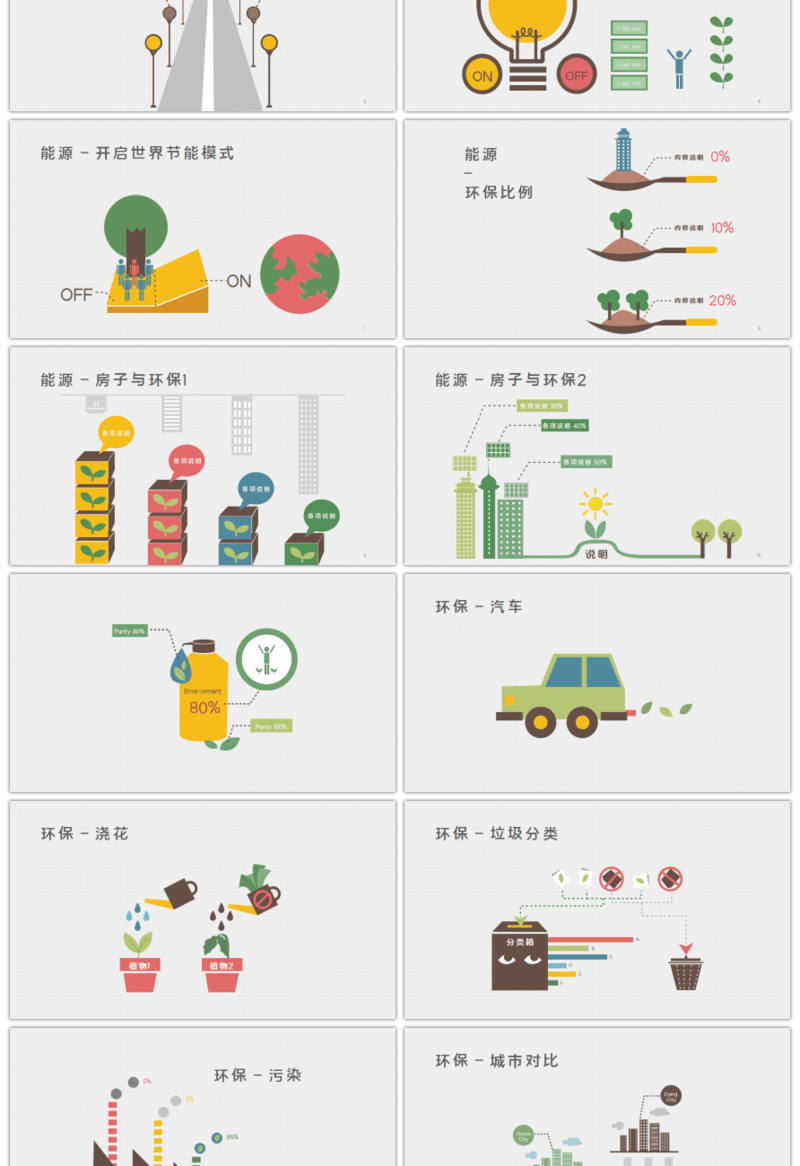 20套卡通扁平风环保PPT图表合集（二）